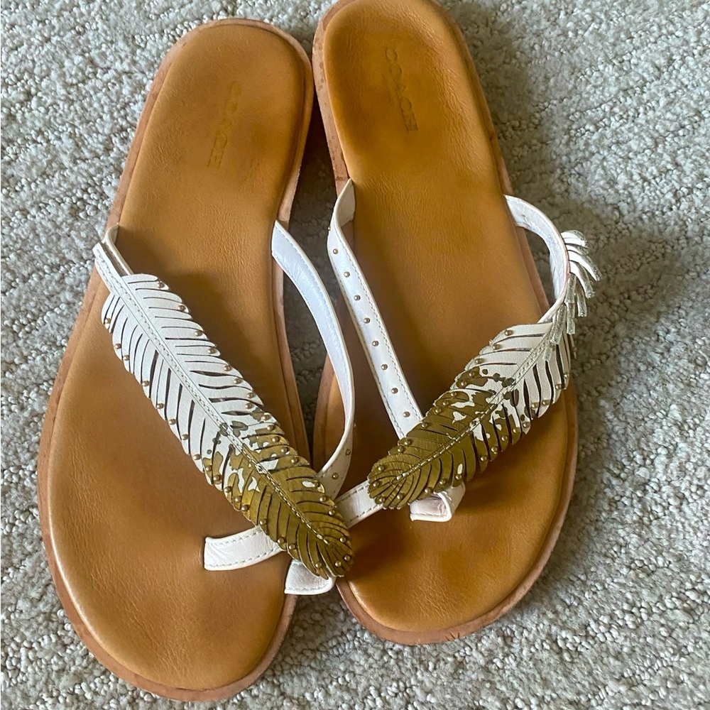 Coach sandals. Cream and gold embellishments. Excellent condition.